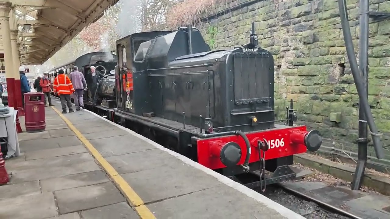 Class 01 11506, LMS Pug 11243 and Andrew Barclay 'J.N Derbyshire' arriving and departing Bury.