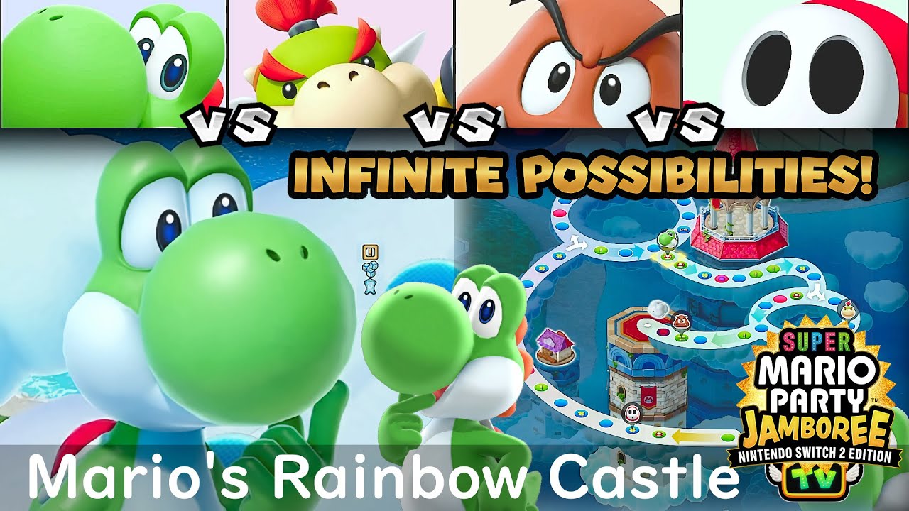 Super Mario Party Jamboree TV Yoshi vs Bowser Jr. vs Goomba vs Shy Guy in Mario's Rainbow Castle