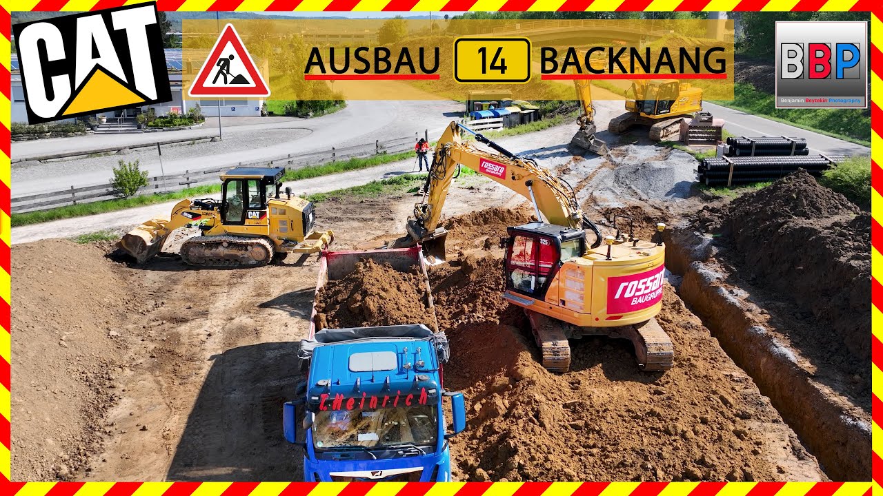 CAT 325, MAN Truck, Claas - Ausbau B 14 Backnang 23.04.2024 #1 #caterpillar #excavator