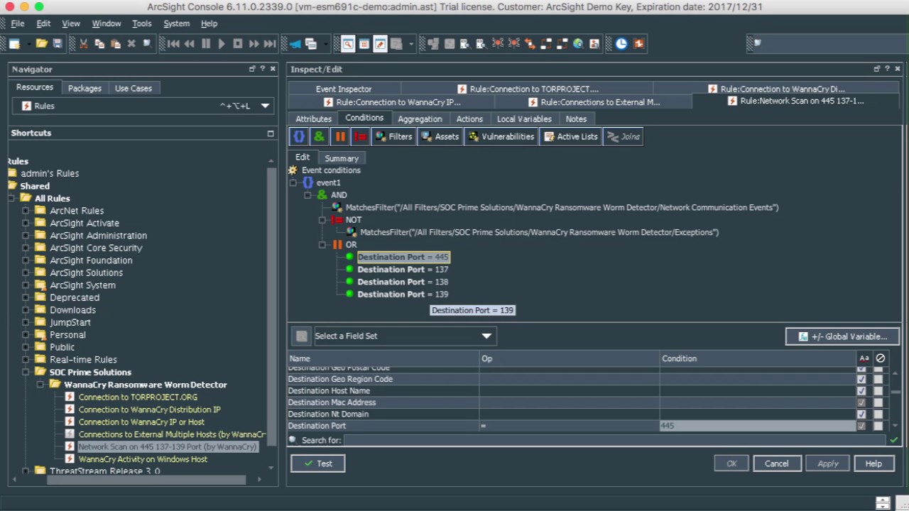 ArcSight ESM with Wannacry content - SOC Prime