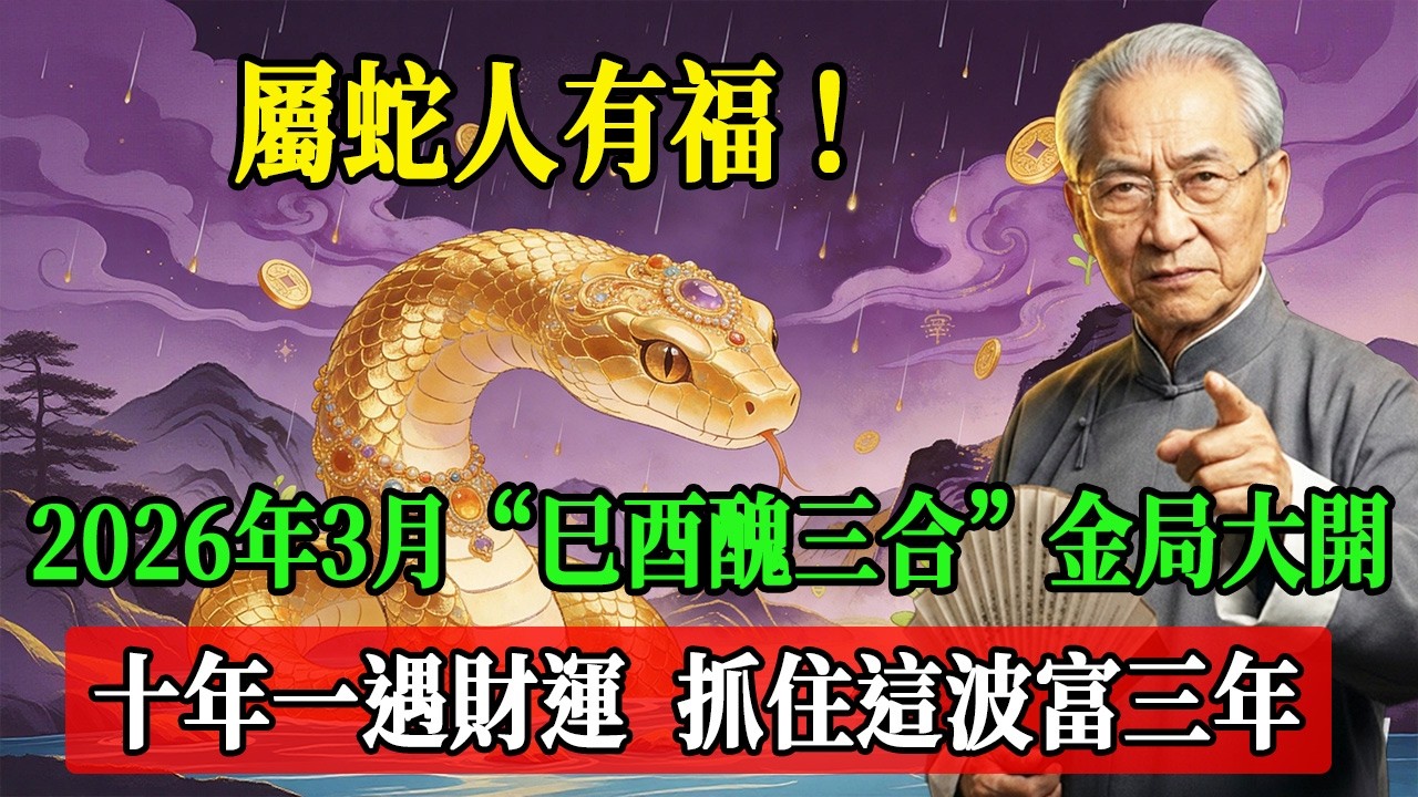 屬蛇人有福！2026年3月“巳酉醜三合”金局大開，十年一遇財運窗口，抓住這波富三年！#南懷瑾  #國學 #易經 #開運 #招財#風水 #2026運勢#屬相#生肖運勢#生肖命理