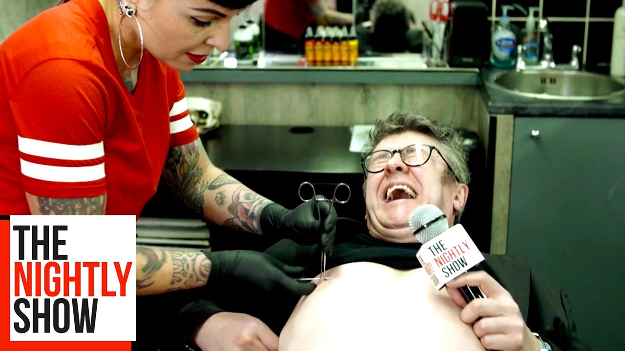 Joe Pasquale Gets His Nipple Pierced LIVE on The Nightly Show