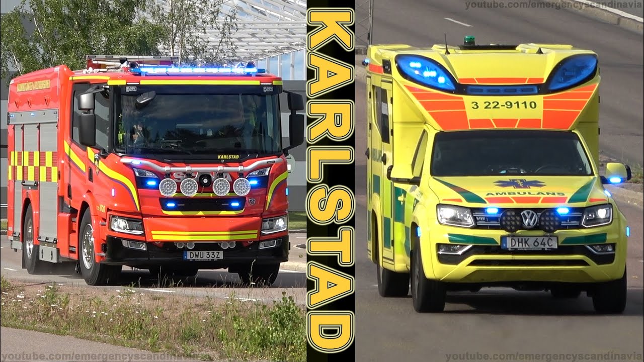 Fire Department and ambulances responding in Karlstad, Sweden