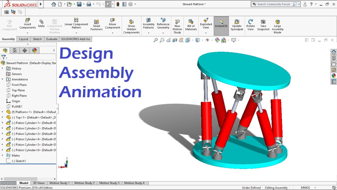Stewart Platform Design Assembly Animation in Solidworks