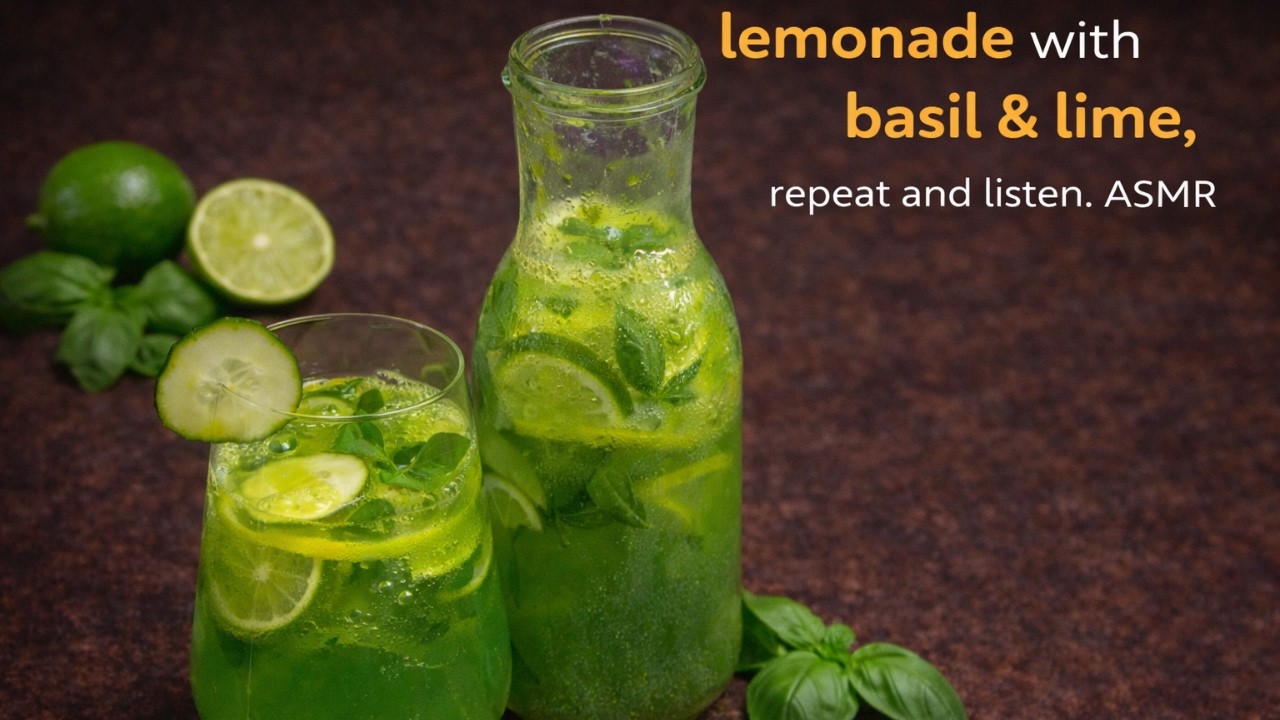 ASMR lemonade with basil & lime  Just fizz, chill, and silence