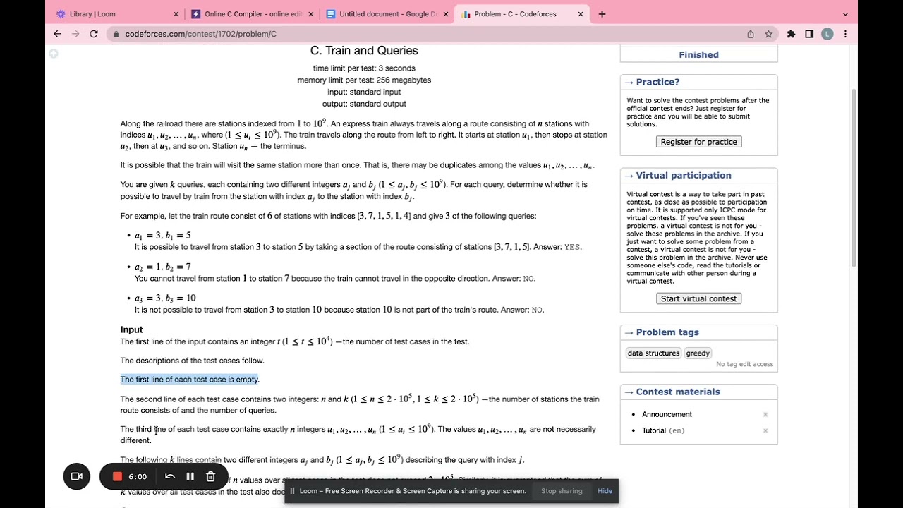 Python solution for problem C. Train and Queries || Codeforces Round #805 (Div. 3)