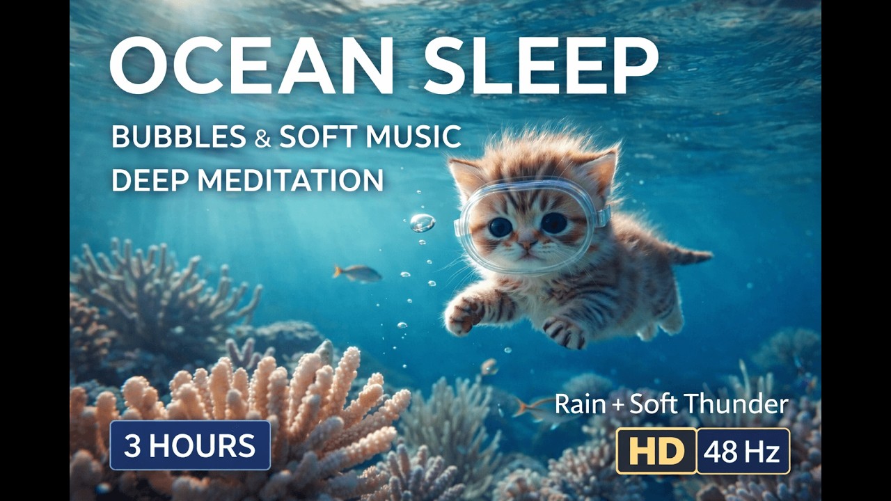 Ocean Sleep 🐱🌊 | 3 Hours Bubble Water Sounds & Soft Meditation Music for Deep Sleep