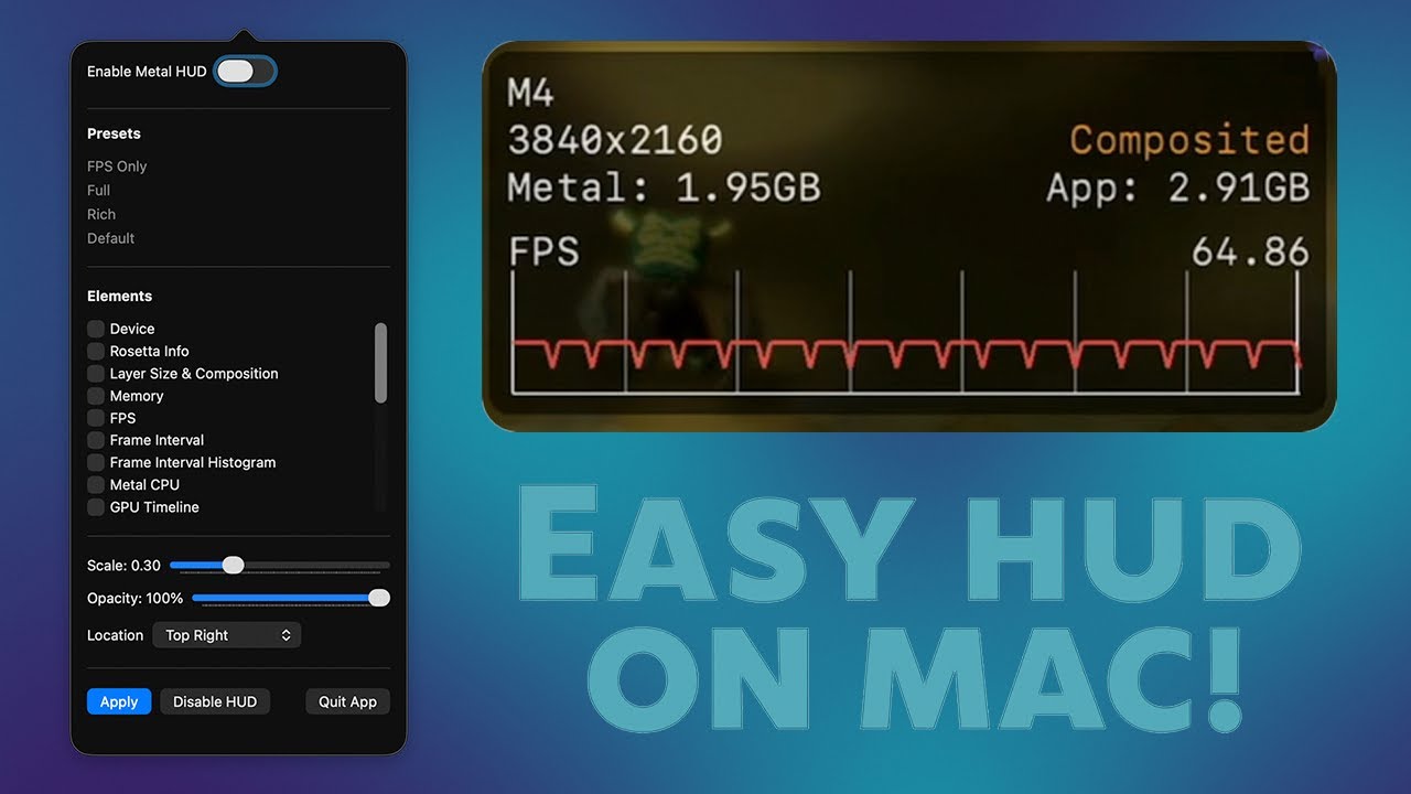 Включите Metal HUD на Mac с помощью MetalHUDmenu! Выпуск 2.0!
