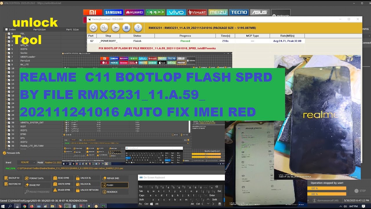 REALME  C11 BOOTLOP FLASH SPRD BY FILE RMX3231_11.A.59_202111241016 AUTO FIX IMEI RED UNLOCK TOOL