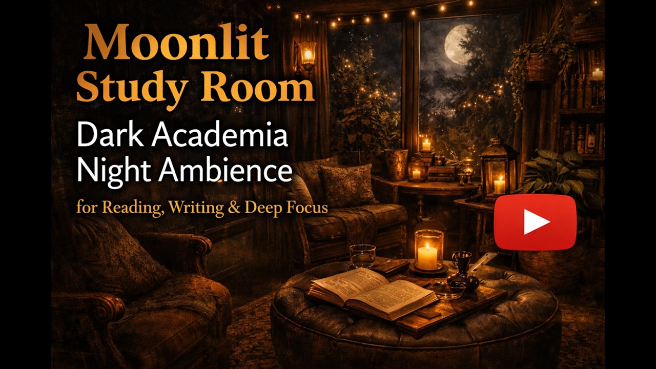 Moonlit Study Room | Dark Academia Night Ambience for Reading, Writing & Deep Focus