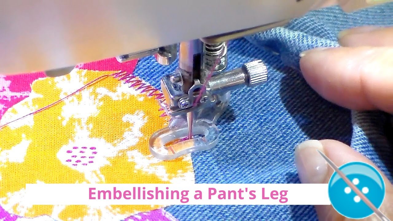 Sewing Embellishments on a Pants Leg, Free-Motion Stitching, Open Arm Stitching