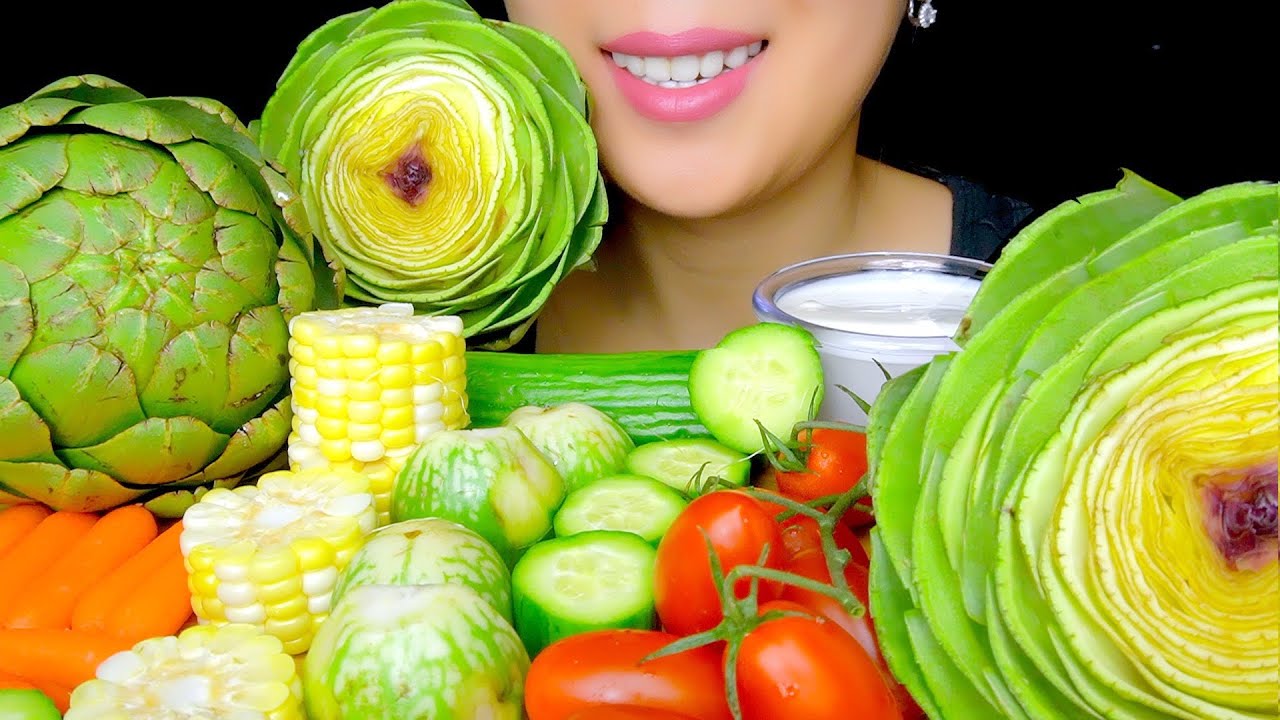 ASMR RAW VEGGIE PLATTER (RAW ARTICHOKE, EGGPLANT, CORN)| EXTREME CRUNCHY EATING SOUNDS | TracyN ASMR