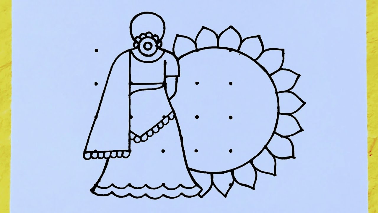 Sankranti Rangoli // Sankranti pongal pot kolam with traditional girl from 5×5 dots // Pongal kolam