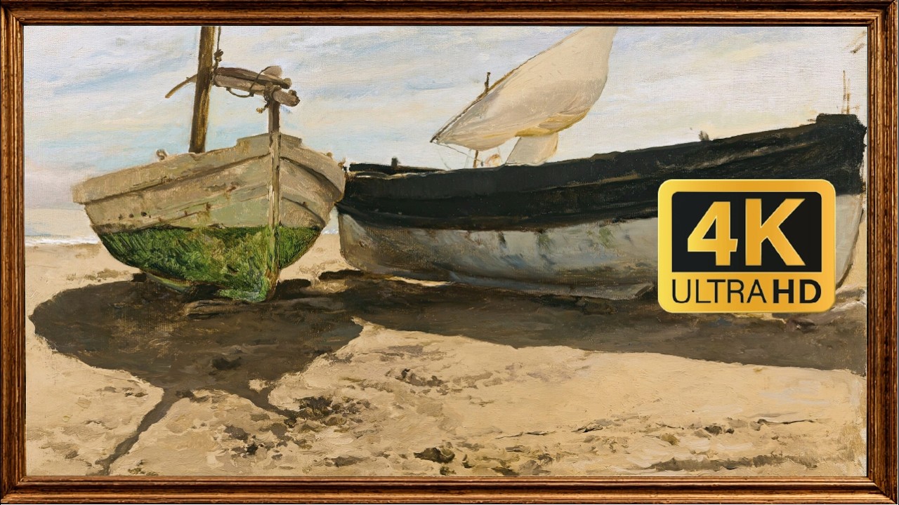 🎨 Spanish Coastal Art for Your TV | Sorolla's Fishing Boats on the Beach | 4K Art Gallery