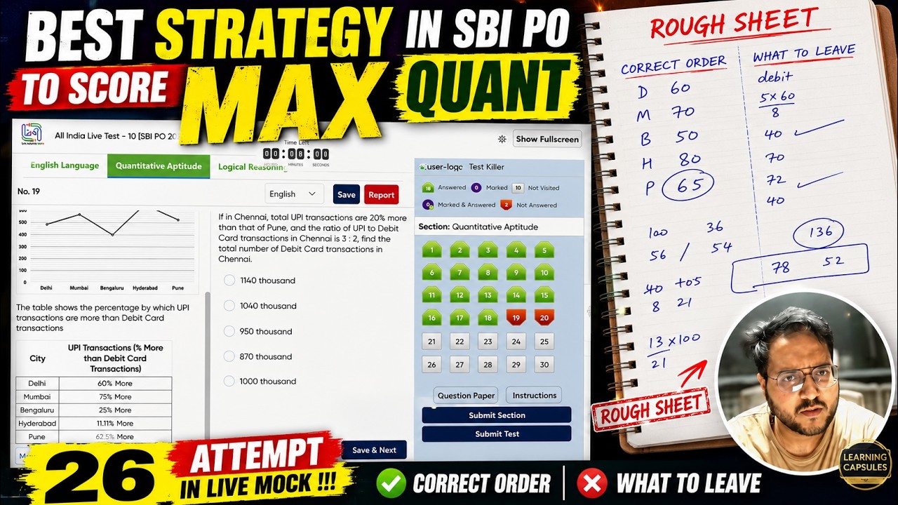 🧑&zwj;💻 SBI PO Prelims Paper Attempting Strategy QUANT ✅✅ LIVE Mock Attempt, Leave & Order | Harshal Sir