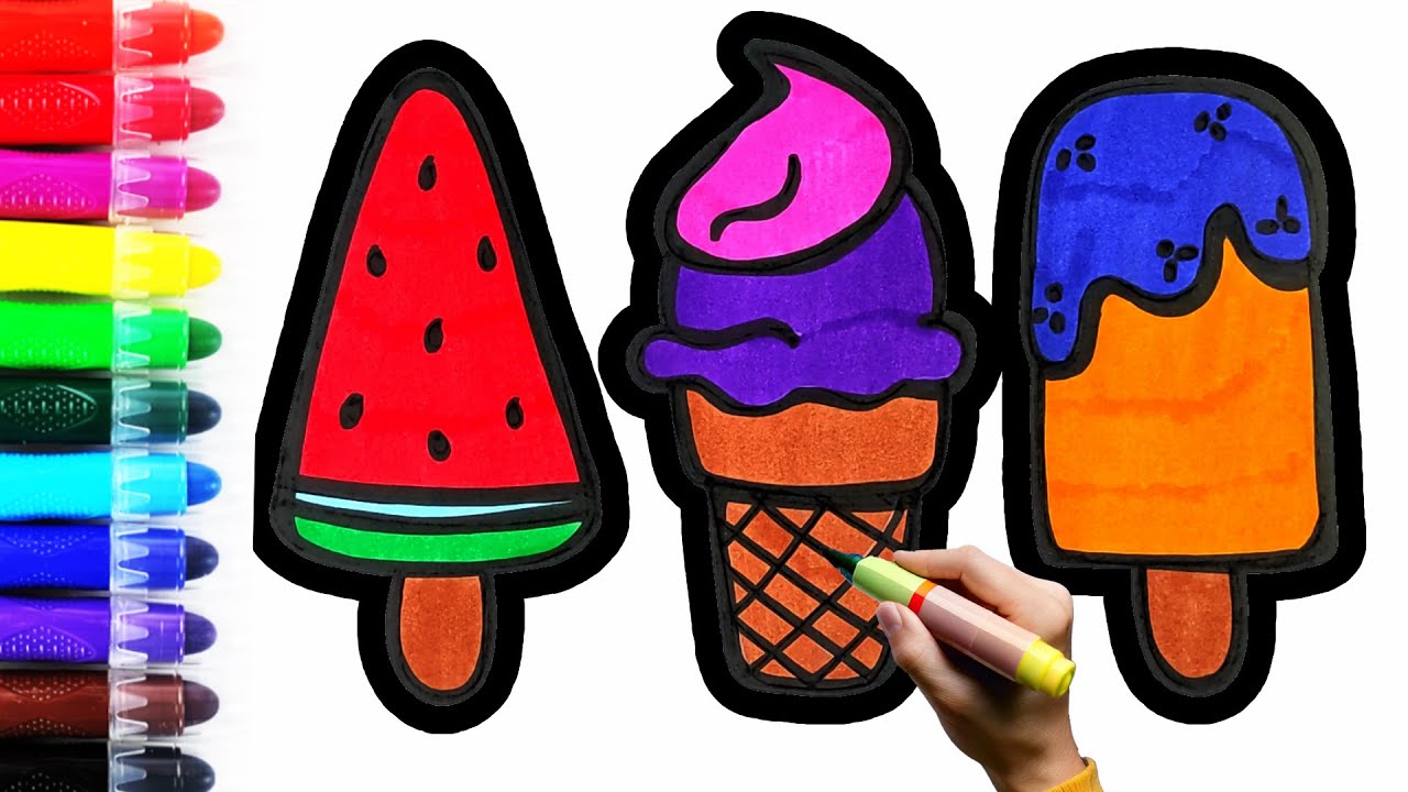 POPSICLE vs ICE CREAM CONE! COLORING Watermelon ice, Milk ice, Rainbow ice, Fruit ice, IceCream Shop