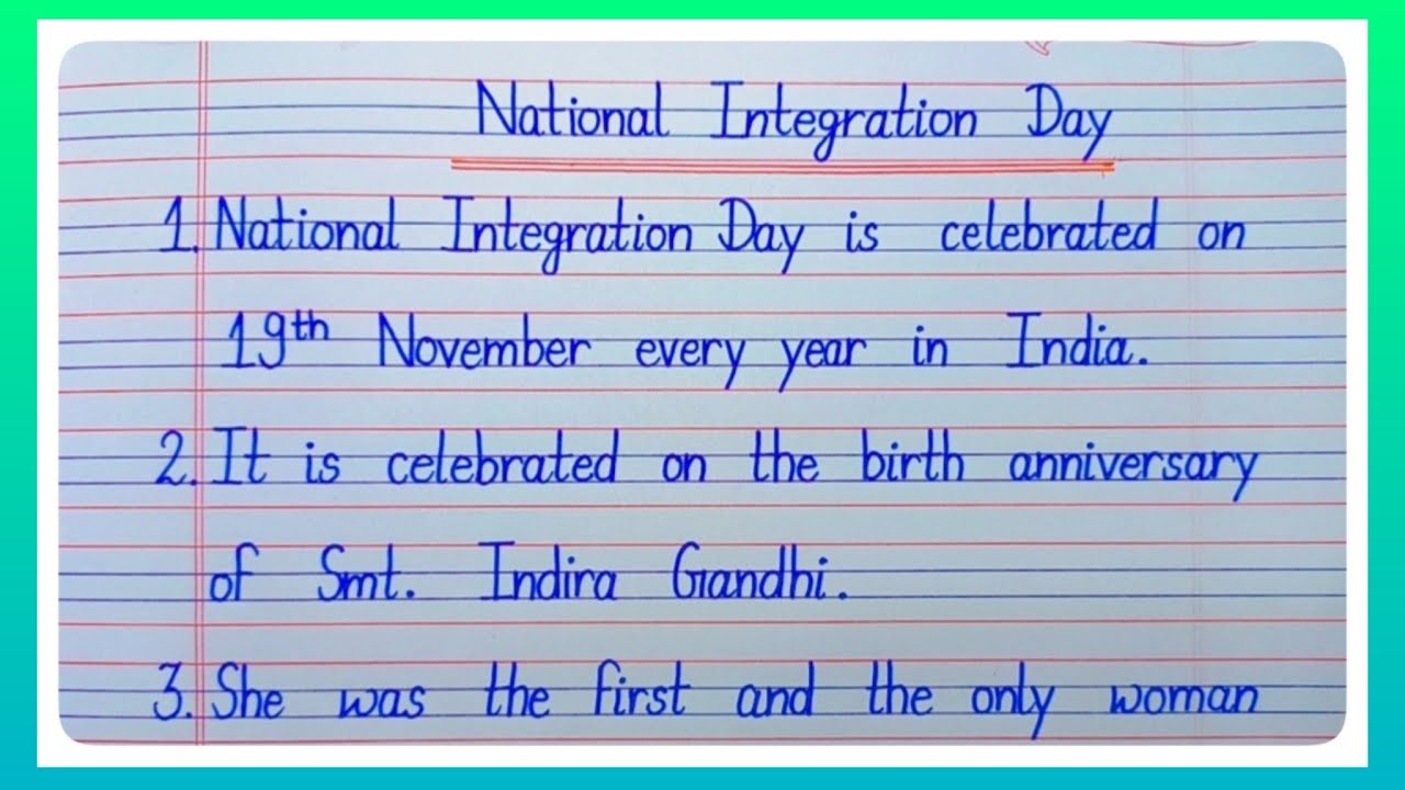 10 Lines Essay On National Integration Day In English l Essay On Indira Gandhi l Integration Day l