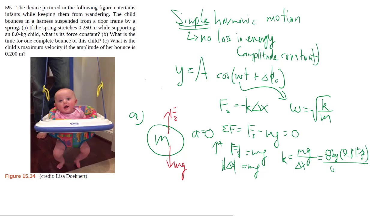 15-59 Simple harmonic motion in a spring-mass system