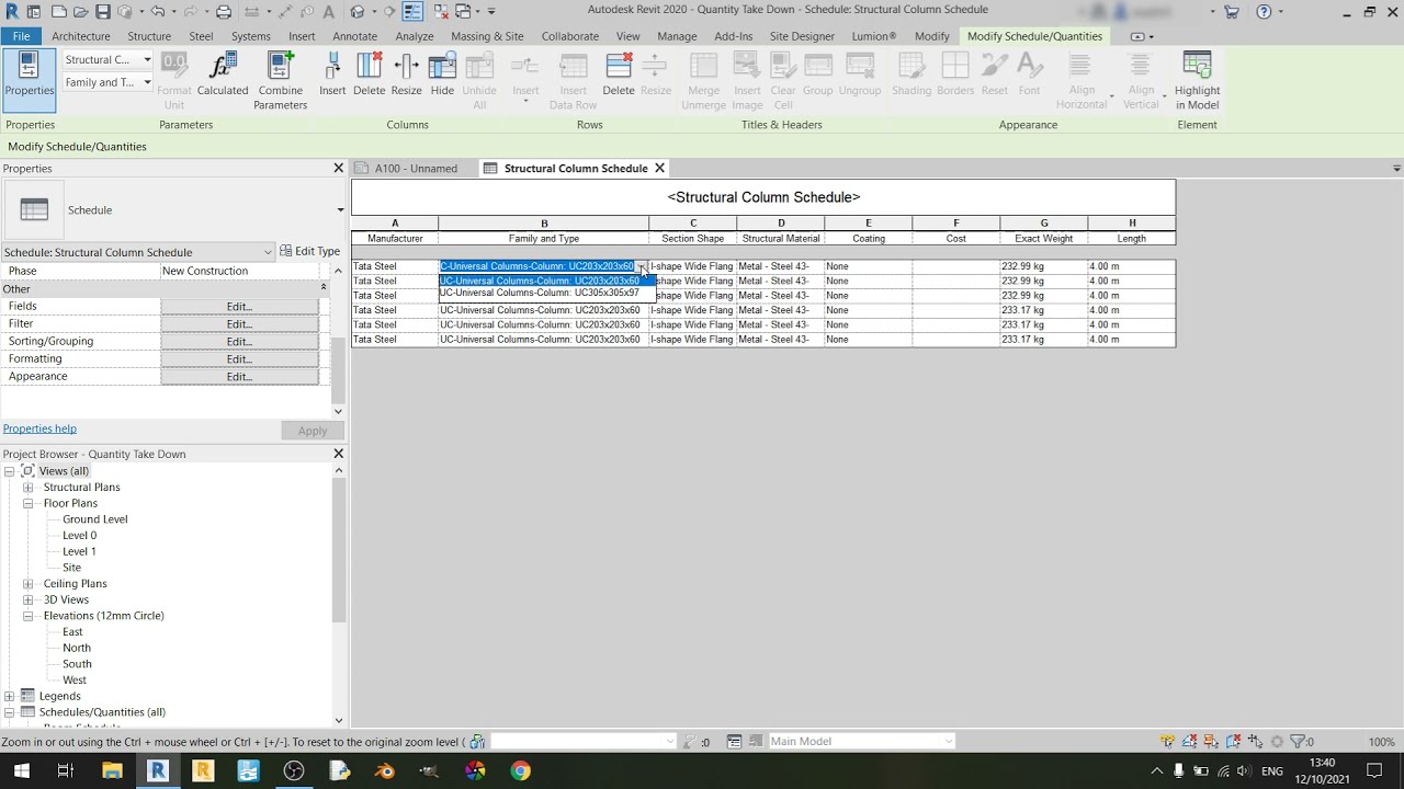 Revit Quantity Take Off