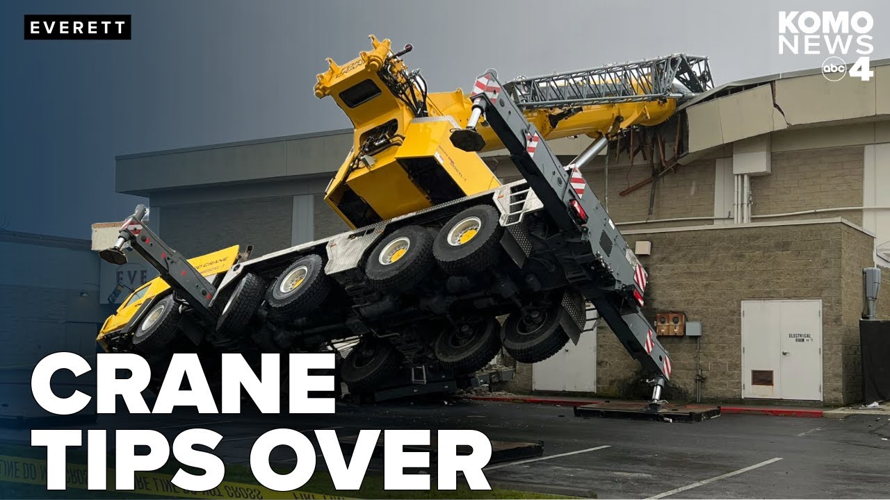2 injured after crane tips over onto Everett Mall