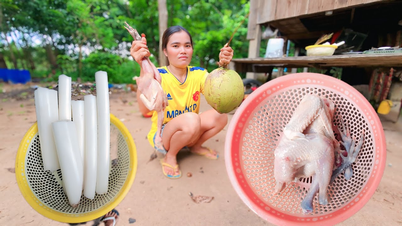 Steamed Chicken With Coconut Water And Vegetables - Cooking & Village Khmer