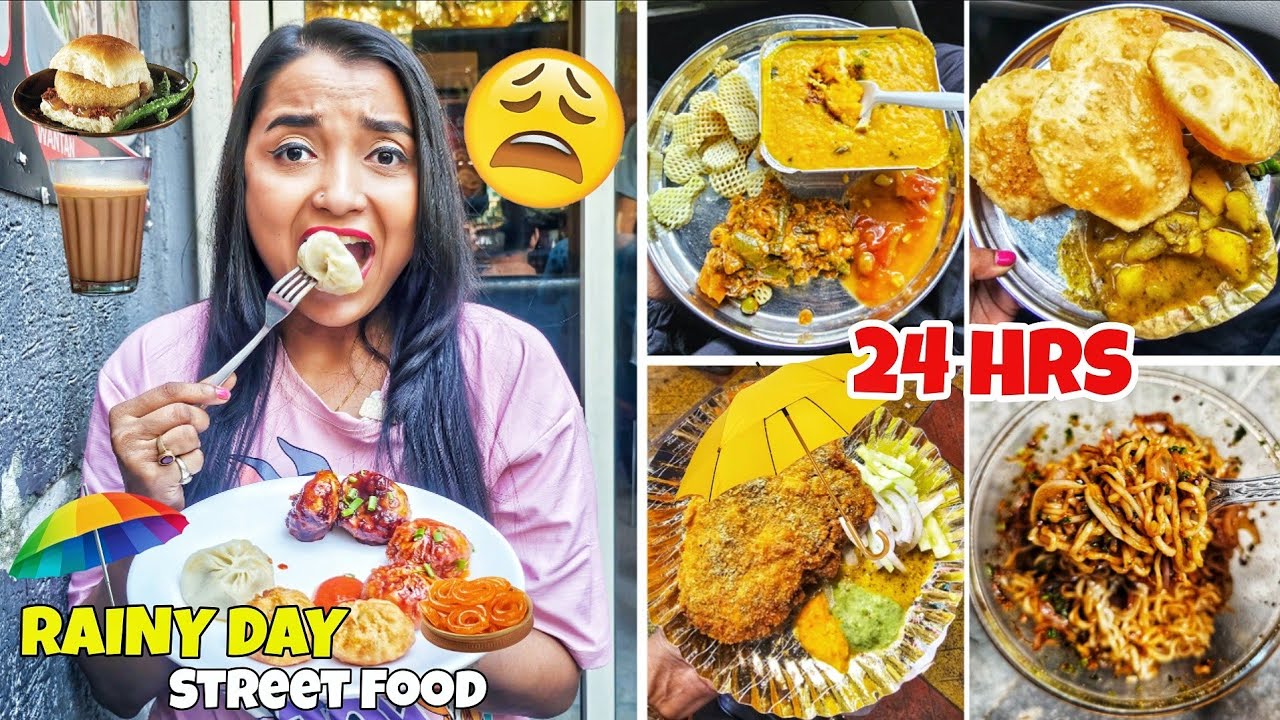 I ate Rainy Day STREET FOOD for 24 Hours Challenge - Eating Kolkata's 10 Best CHEAP Food Challenge