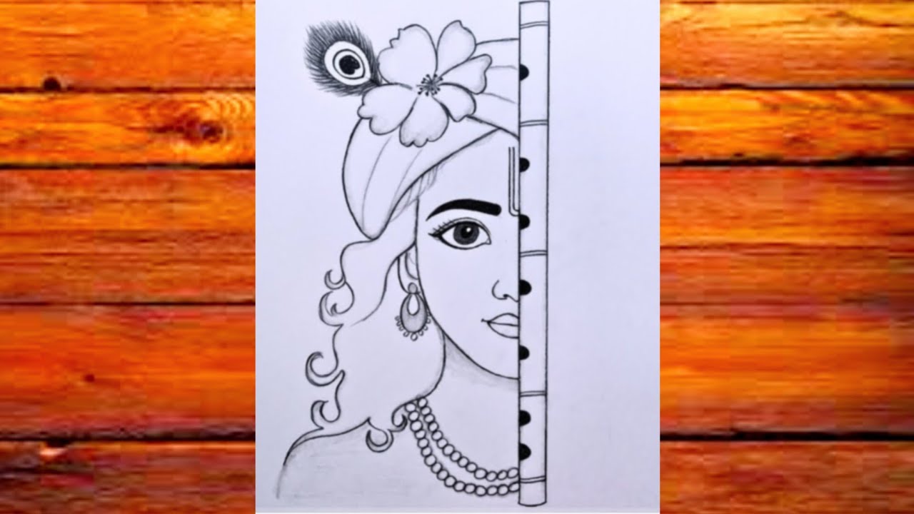 Krishna bhagwan half face drawing| krishna drawing| chitra