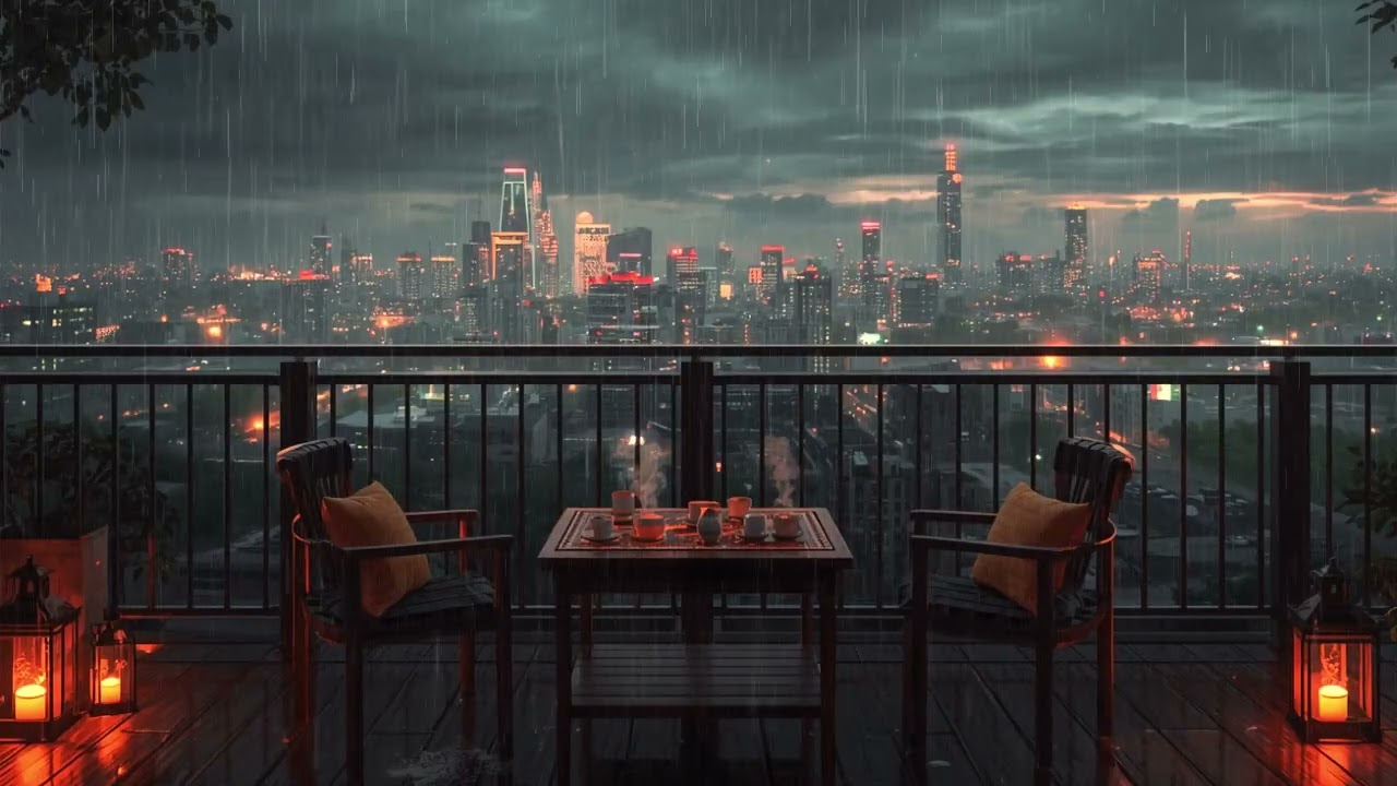 Rainy Balcony View in Japan ☔ Calm Lofi Beats for Deep Sleep
