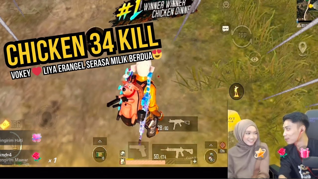 CHICKEN 34 KILL !! GAMEPLAY SO SWEET VOKEY ❤️ LIYA ERANGEL SERASA MILIK BERDUA 😍