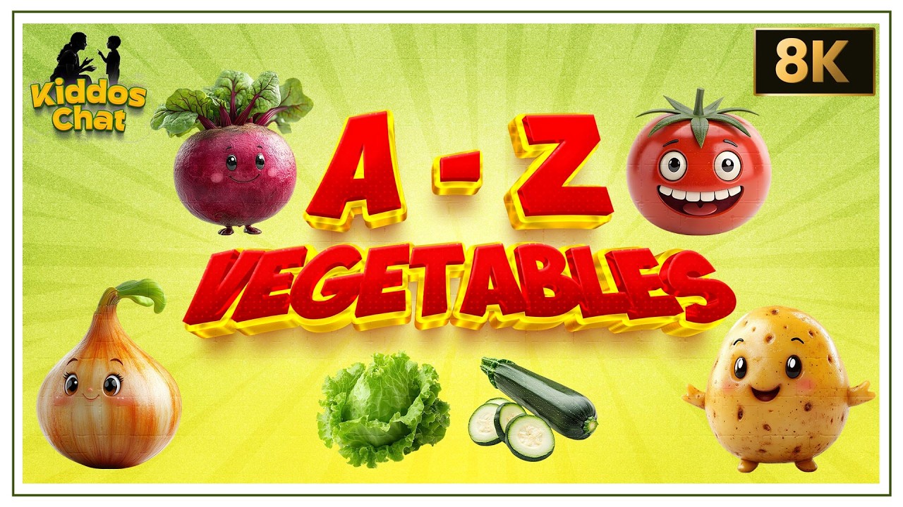 🥕🧅 ABC Vegetables | A to z Vegetables names with Pictures | Kiddos Chat