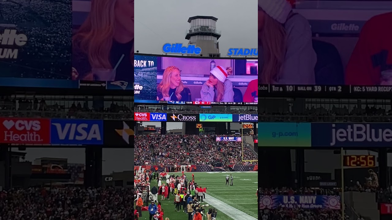 Taylor Swift at Gillette Stadium with her dad and Brittany Mahomes