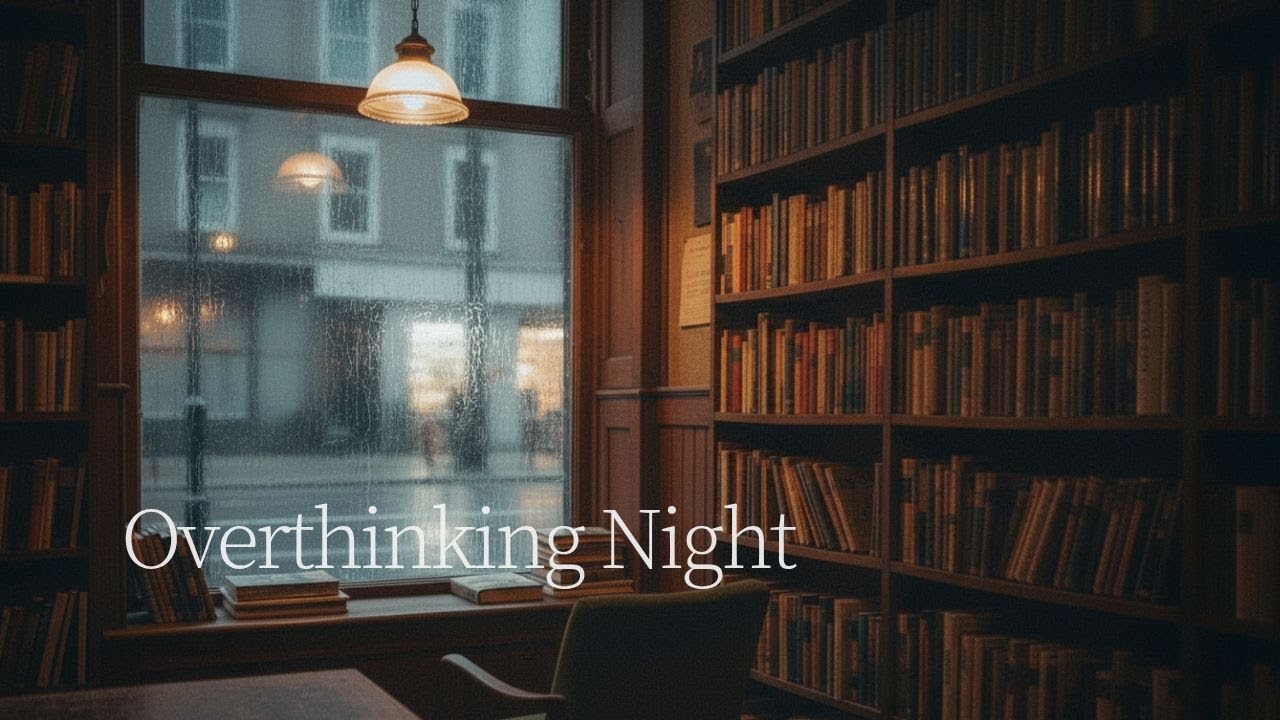 A quiet bookstore at night, in the rain (20 min)