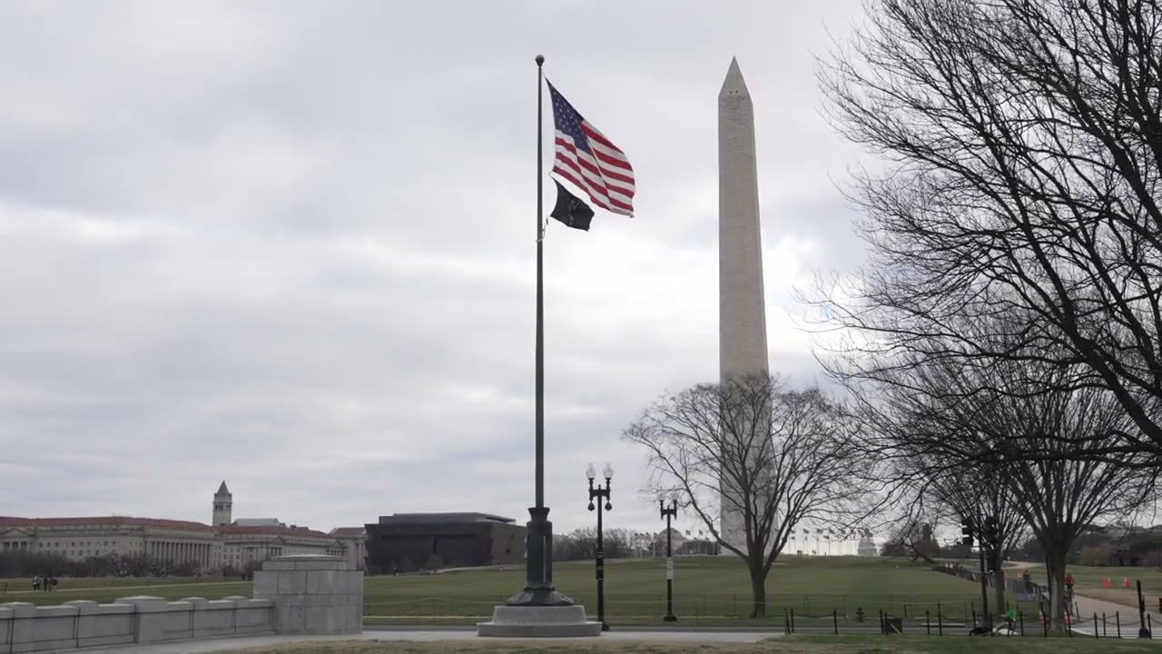 WWII Memorial Flags Waving, 4k