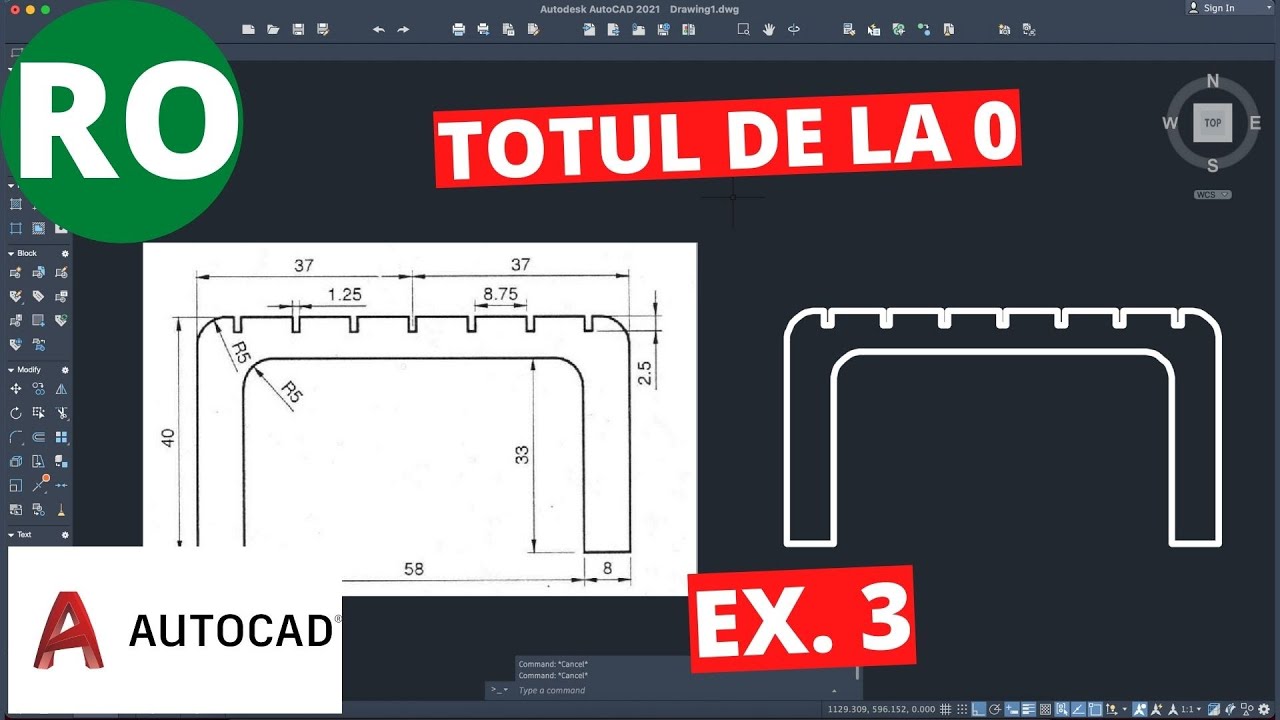 AutoCAD 2021 | Totul de la 0 | Exercițiu pentru începători 3 | Limba română