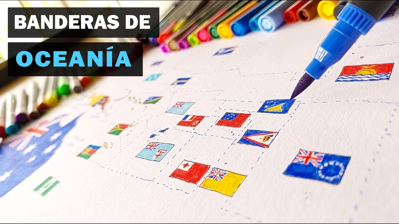 👉🏽 Dibuja el mapa completo de OCEANÍA y sus banderas 🏳️🌏