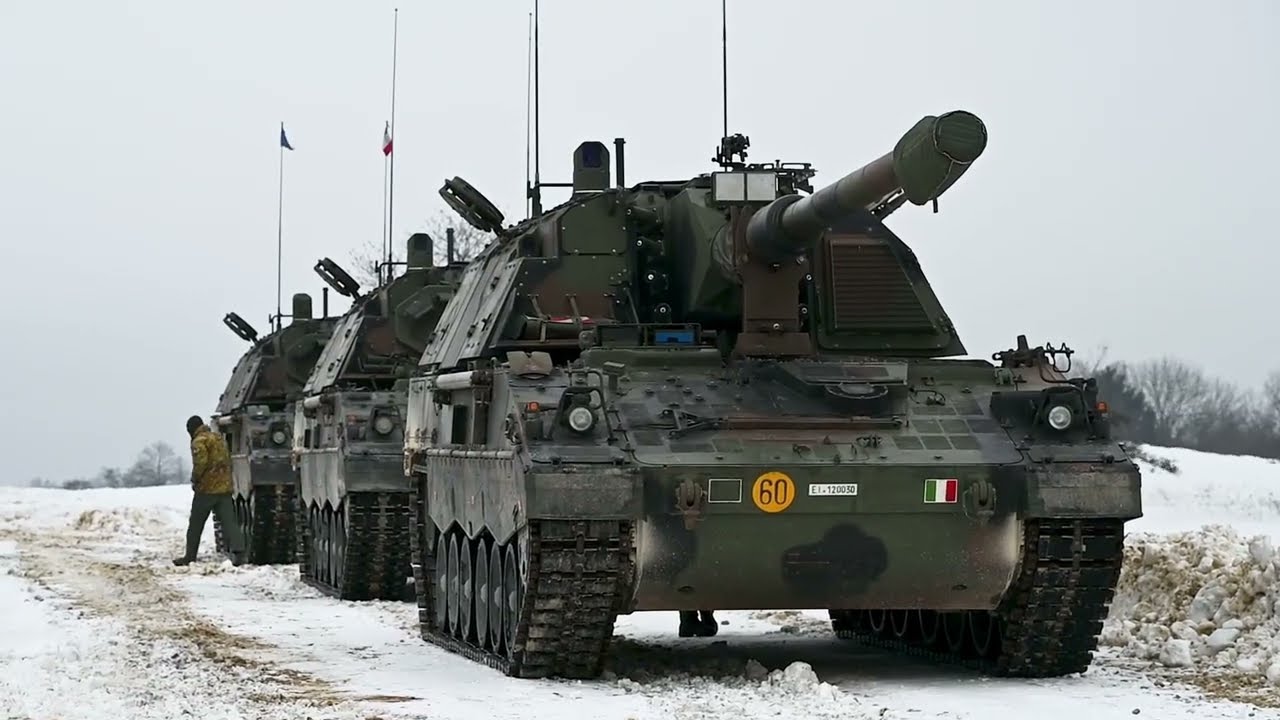 Italian PzH 2000's Maneuver at Grafenwoehr Training Area, Germany
