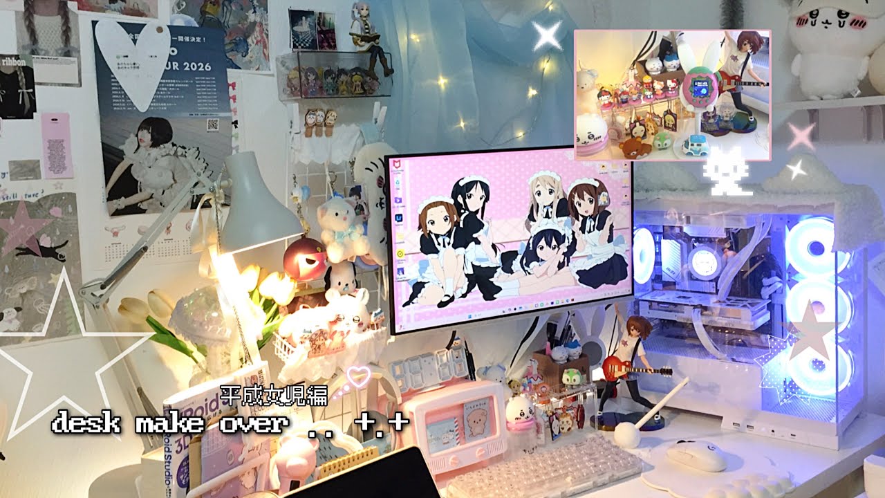【DeskMakeVlog】平成女児デスクに模様替え🍀好きな物詰め込みデスク🤍作業する日常🎼