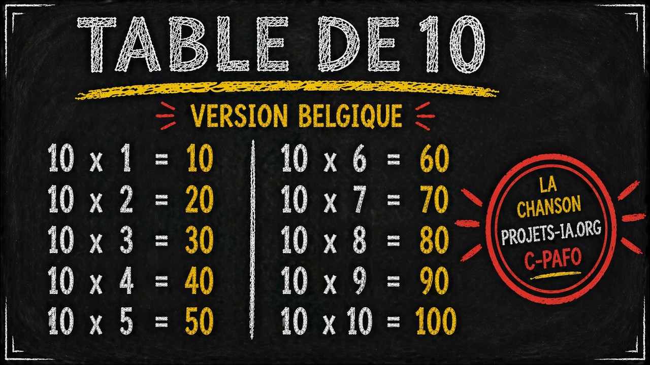 LA TABLE DE MULTIPLICATION PAR 10 (Apprendre en s’amusant) - Version belge (Septante)