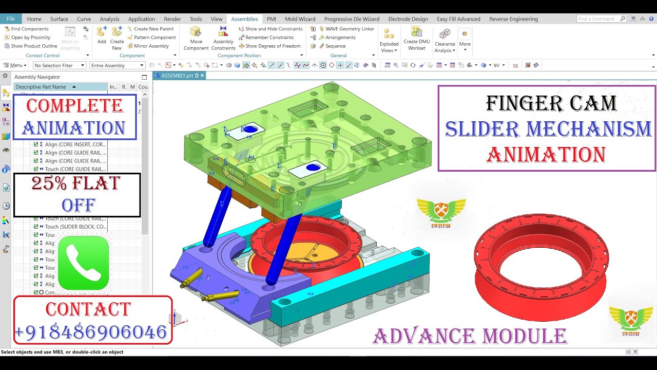 PLASTIC INJECTION MOLD DESIGN- FINGER CAM SLIDER MECHANISM ANIMATION #SLIDERLIFTERDESIGN #MOLDDESIGN