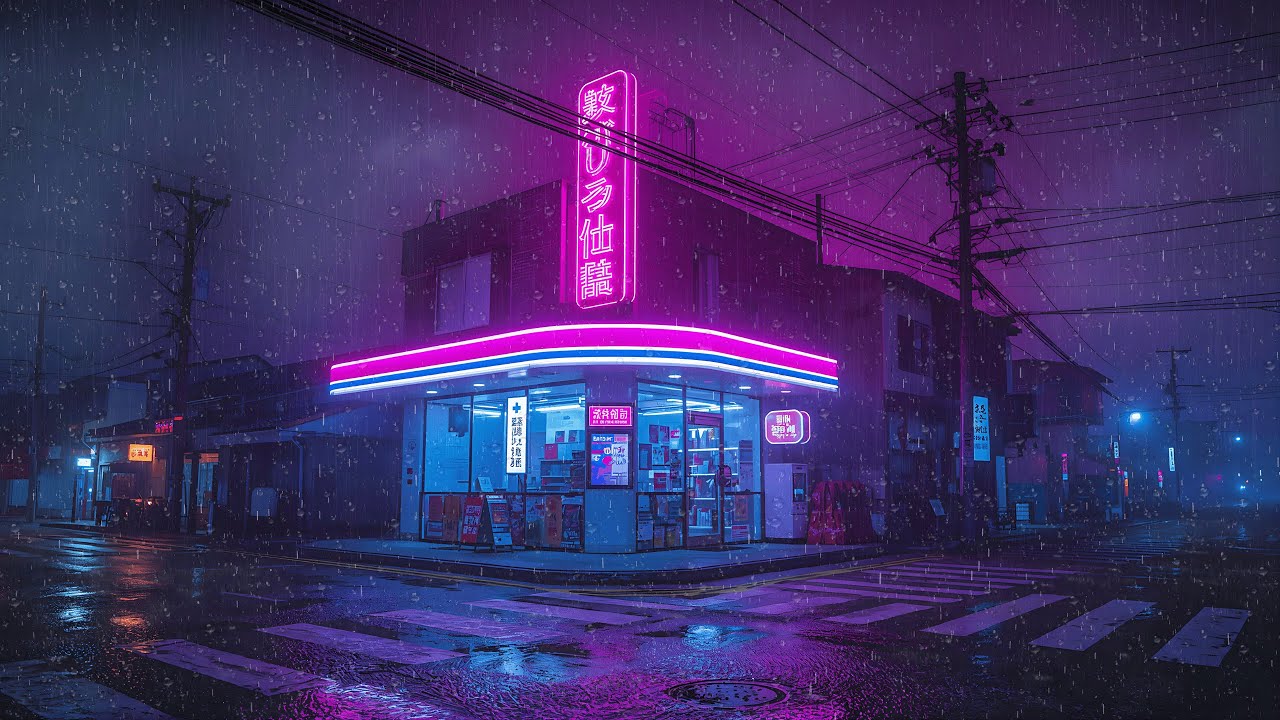 Lofi Rainy Nights 🌧️ – Neon Convenience Store in the Rain | 4K