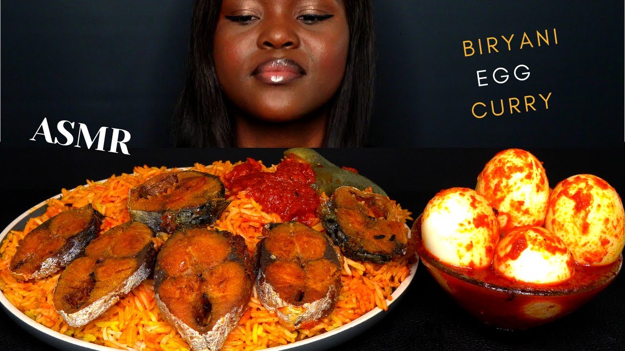ASMR SPICY FISH, EGG CURRY BIRYANI MUKBANG |BASMATI RICE| (NO Talking) |Eating Sounds| Vikky ASMR