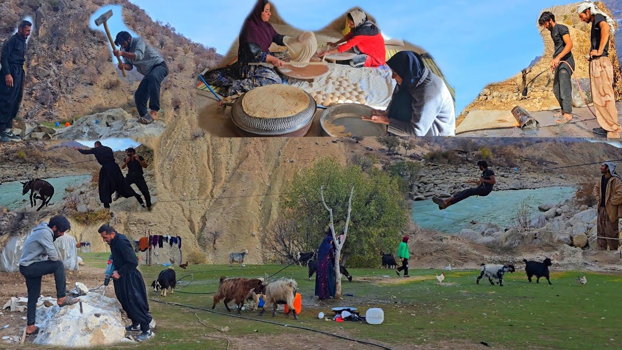 Nomadic Life | Azam Baking Traditional Bread & Mahmood Breaking Stones to Build a House With Davud