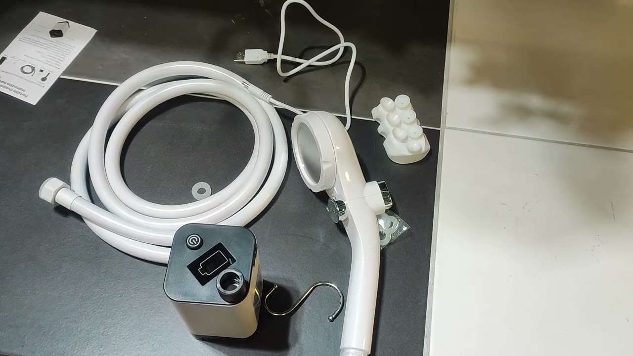 EUARY Tragbare Campingdusche, Camping Dusche mit Pumpe 6000mAh und Temperaturanzeige, Ich hoffe das