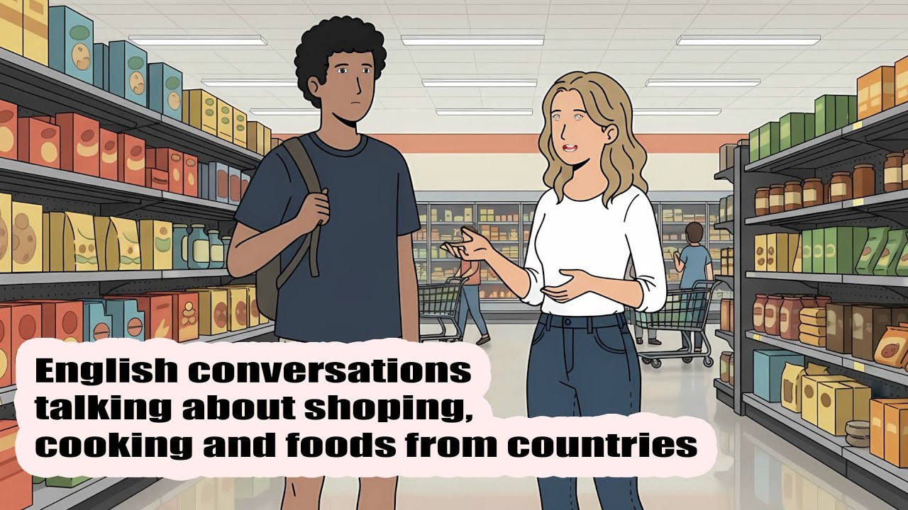 Conversations about shoping, cooking and food from different countries