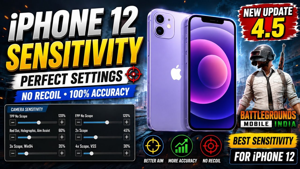 IPHONE 12 BEST BGMI/PUBG SENSITIVITY 🥵 GYRO / NON-GYRO SENSITIVITY & SETTINGS GUIDE