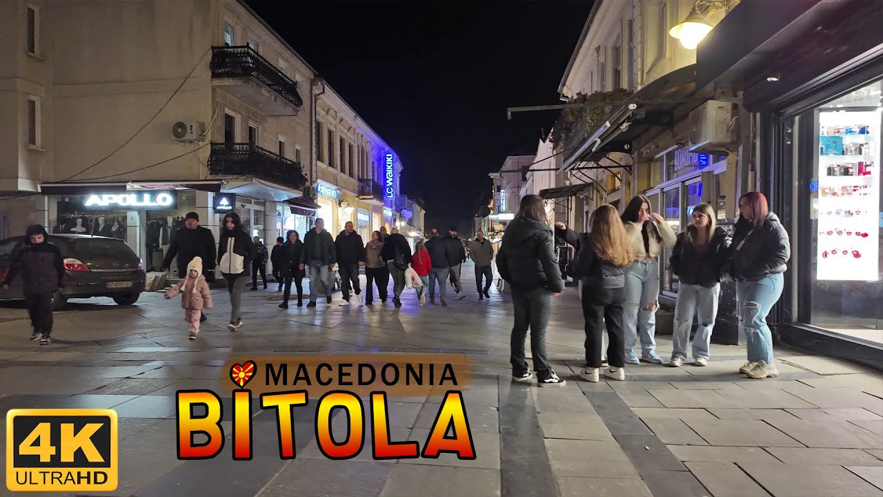 BITOLA, Macedonia (2025) *Nightlife in Autumn* 【4K WALK TOUR】🚶‍♂️ Есен на Широк Сокак во БИТОЛА 🇲🇰