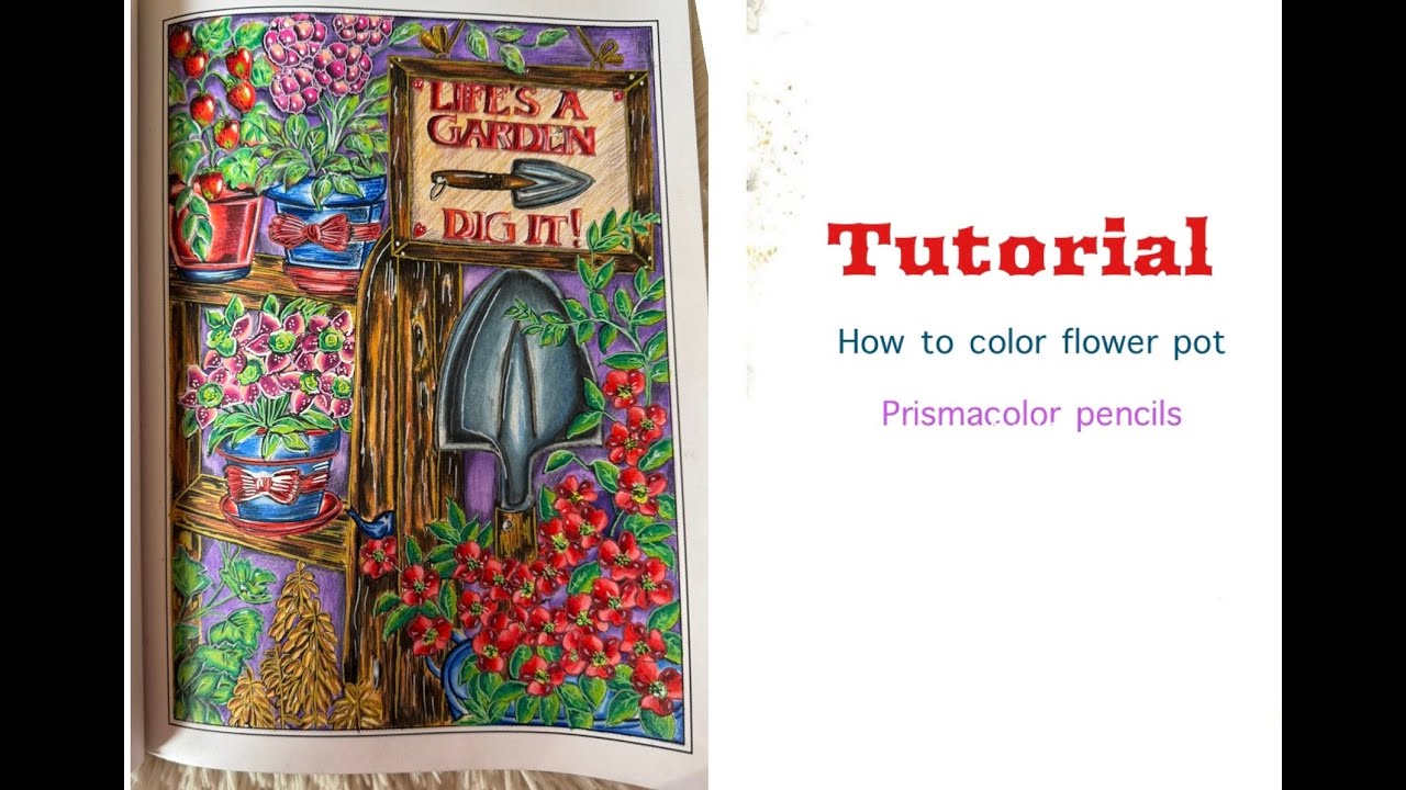 COLOR WITH ME | FLOWER POT | PRISMA COLORED PENCIL | COUNTRY GARDENS | Teresa Goodridge