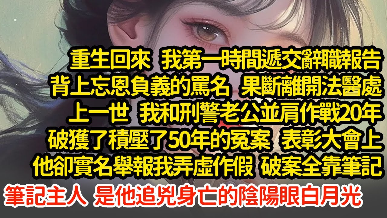 重生回來我第一時間遞交辭職報告離開法醫處，上一世我和刑警老公並肩作戰20年，破獲了積壓了50年的冤案，表彰大會他卻實名舉報我，破案全靠筆記，筆記主人是他的陰陽眼白月光#小說#推文#新題材#爽文#復仇