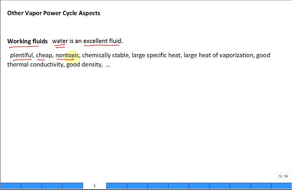 Discuss Water Working Fluid Vapor Power Cycle
