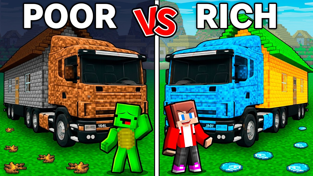 Mikey POOR vs JJ RICH Family Truck House Battle in Minecraft (Maizen)